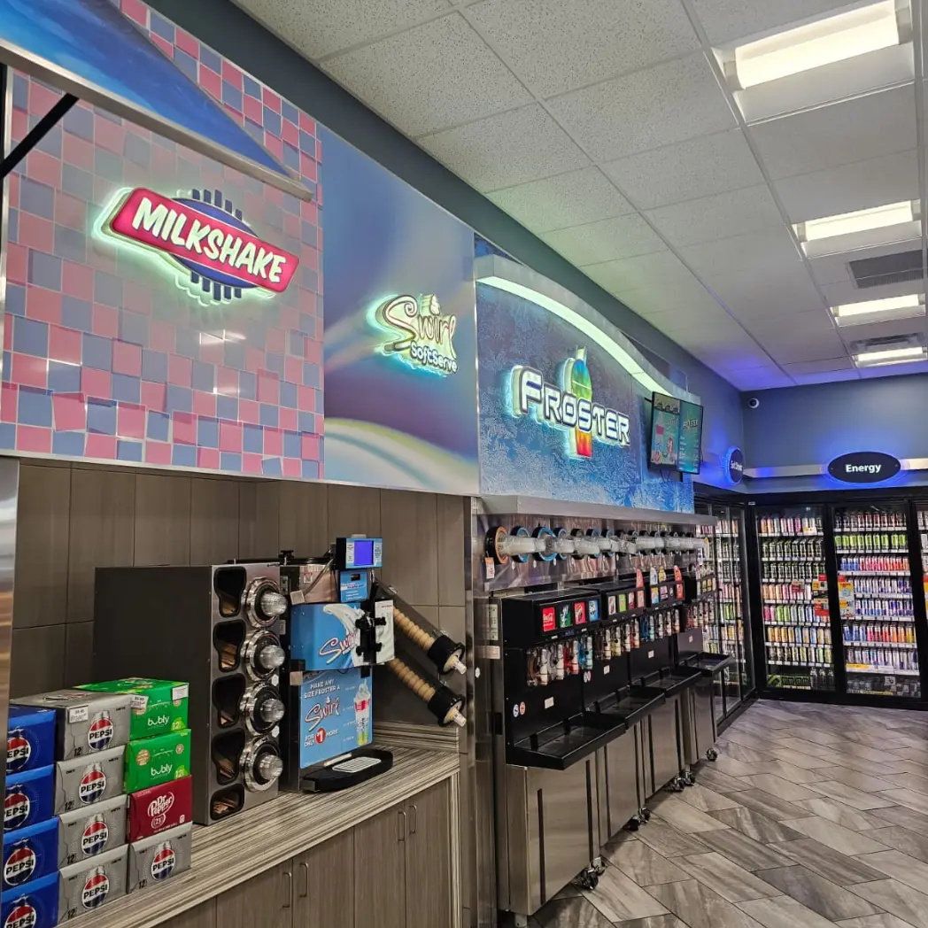 Calgary convenience store beverage and soft-serve machines including Froster and milkshake dispensers maintained by Express Refrigeration Ltd, experts in commercial refrigeration and food equipment service